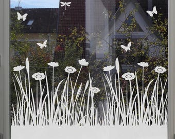 Window Film Grass and Flowers, Decorative Privacy Window Film for Playroom, Window Decoration, Grass Privacy Film, Nursery Decor