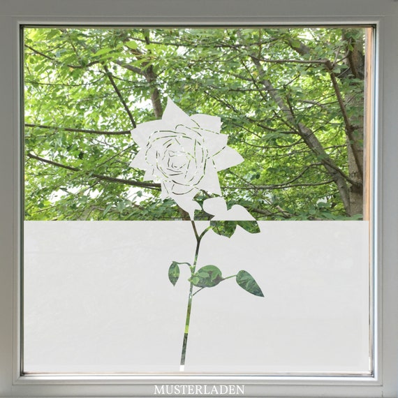 Fensterfolie Blume, Rose Fenster Sichtschutz Folie, Glasfolie blickdicht  floral, Milchglas Folie dekorativ, Küchenfenster Deko Rose