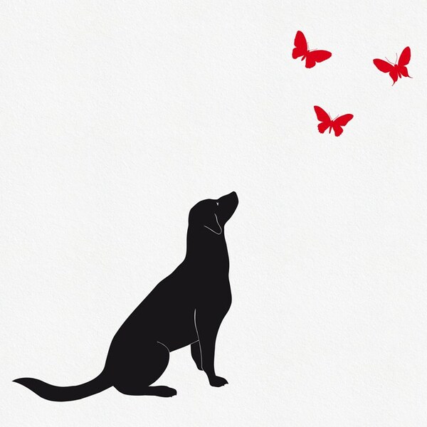 Dog Wall Decal With Butterflies Unique Baby Boy Nursery Wall Decor - Puppy Wall Art Removable Stickers For Kids Room - Playroom Wall Decor