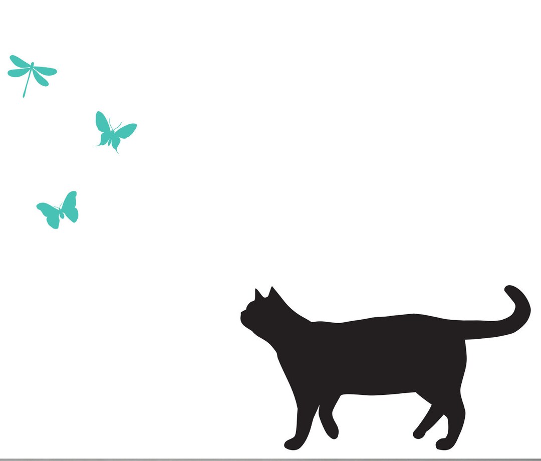 Cat and Butterfly Wall Decal Etsy