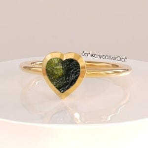 A-Grade Certified Moldavite From Chlum, Czech Republic |Sterling Silver, 18k Yellow/Rose Gold Plated |High Vibration Jewelry| Heart Ring
