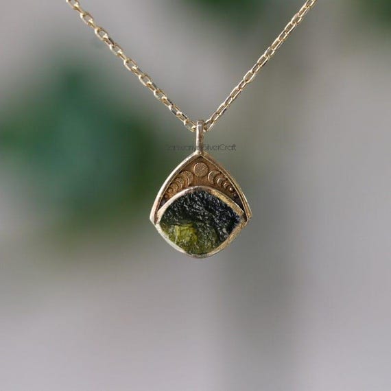 14K Gold A-Grade Certified Moldavites From Chlum, Czech Republic | 925 Sterling Silver, 18k Yellow/Rose Gold Plated | High Vibration Jewelry