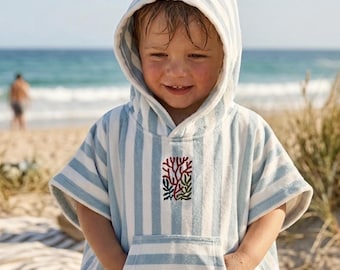 Personalized Cotton Terry Hooded Poncho, Embroidered Beach Cover-Up, Made Portugal - 100% Cotton Terry OEKO-TEX®