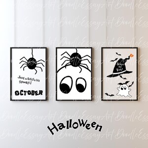 Minimalist Halloween Art Prints: Spider, Ghost, Witch (Digital Download)