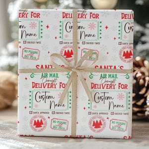 Custom Christmas Wrapping Paper, Santa Postage Wrapping Paper, Kids Personalized Wrapping Paper, Holiday Gift Wrap,
