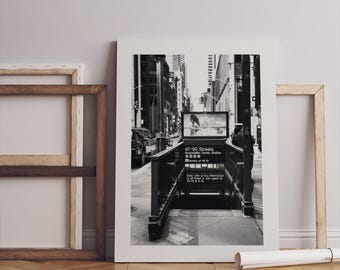 NYC Subway Entrance Print – Black and White Urban Art (47-50 Streets)