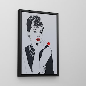 Audrey Hepburn With Lollipop , Wall Decor ,Art Work,  Canvas And Poster Black White Frame