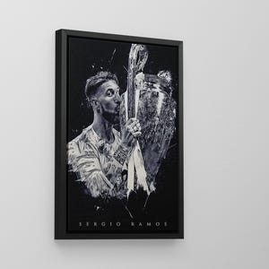 Sergio Ramos Football Poster - Trophy  Canvas Wall Art - Black and White Football Decor , Wall Decor Canvas And Poster Black White Frame