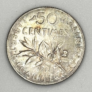 1918 France 50 Centimes Silver Coin – La Semeuse (The Sower) Third Republic