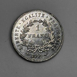 1992 French Silver Franc Coin: First Republic Bicentenary, .900 Silver