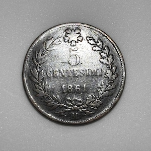 1861 Italian Copper Coin: Vittorio Emanuele II, Kingdom of Italy