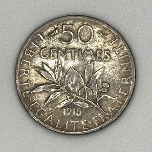 1915 France 50 Centimes Silver Coin – La Semeuse (The Sower) – Third Republic