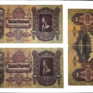 Set of 3 Vintage 1930 Hungarian 100 Pengő Banknotes – Rare Collectible Currency – Magyar Nemzeti Bank
