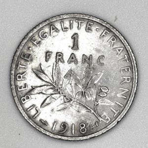 1918 France 1 Franc Silver Coin – “Sower” Design – Third French Republic