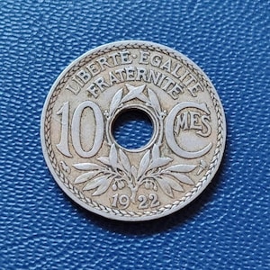 Moneta da 10 centesimi della Francia del 1922 – Condizioni VF – Rara moneta da collezione vintage