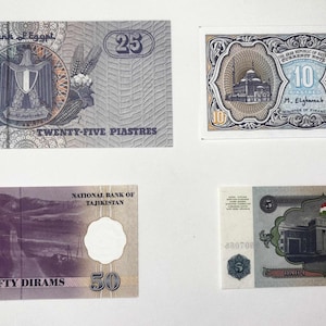 Set of 4 UNC Vintage Banknotes – Iraq, Egypt, Tajikistan (1992–2006) | Middle East & Central Asia Currency Collection | Paper Money Gift