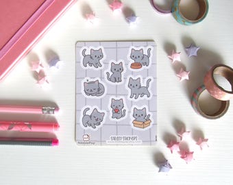 Kawaii Sticker Sheet – Cute Salem the Cat Planner Stickers – Journal, Scrapbooking, Bullet Journal, Matte Kiss-Cut – NibblePop