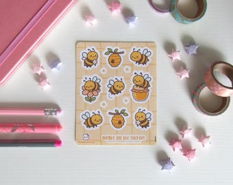 Kawaii Sticker Sheet – Cute Bumblebee Planner Stickers – Journal, Scrapbooking, Bullet Journal, Matte Kiss-Cut – NibblePop