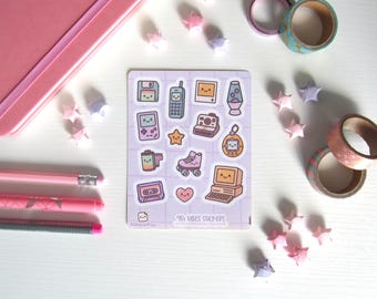 Kawaii Sticker Sheet – Cute Retro 90s Vibes Planner Stickers – Journal, Scrapbooking, Bullet Journal, Matte Kiss-Cut – NibblePop