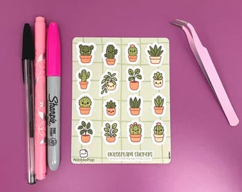 Kawaii Sticker Sheet – Houseplant Planner Stickers – Journal, Scrapbooking, Bullet Journal, Matte Kiss-Cut – NibblePop