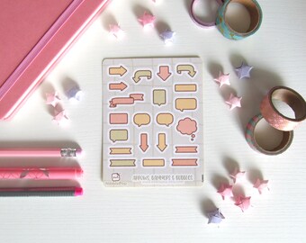 Sticker Sheet – Cute Arrows, Banners & Bubbles Planner Stickers – Journal, Scrapbooking, Bullet Journal, Matte Kiss-Cut – NibblePop