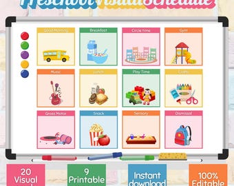Plantilla de Canva para el horario visual preescolar: Tarjetas de rutinas de clase (descarga digital)
