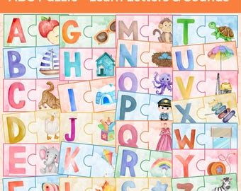 Rompecabezas imprimible del abecedario: juego de emparejamiento de letras para niños, actividad para aprender los sonidos de las letras