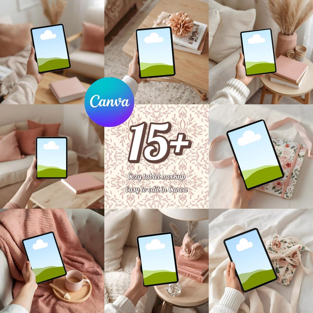 Cozy Tablet Mockup Bundle, Editable Canva iPad Screen Templates ...