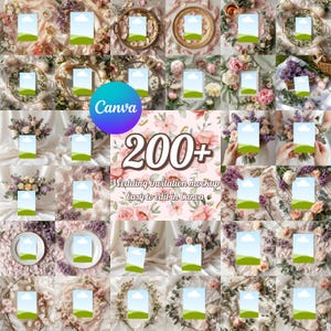 200+ Mockups de Invitaciones de Boda, Editable Canva, Bundle 5x7, Tarjetas RSVP, Save the Date, Flores, Estilo Romántico Profesional