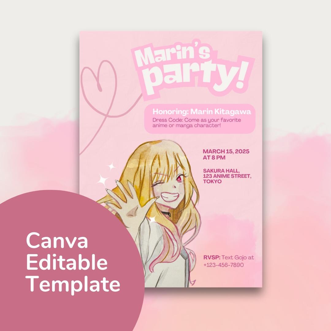 My Dress-up Darling Invitation | Anime Digital Canva Template | Marin ...