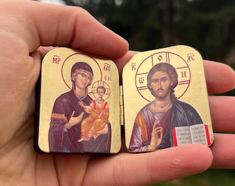 Miniature triptych icon with Jesus Christ and the Mother of God