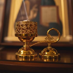 Incense burning kit: 5.1 inch gold metal censer, 60 grams of incense, 9 charcoal tablets.