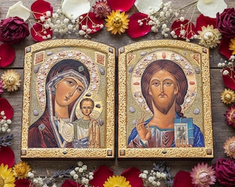 Orthodox Wedding Icon Set (different sizes): Mother of God & Christ Icons.