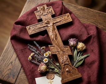 Wooden Orthodox Crucifix, Hand Carved Jesus