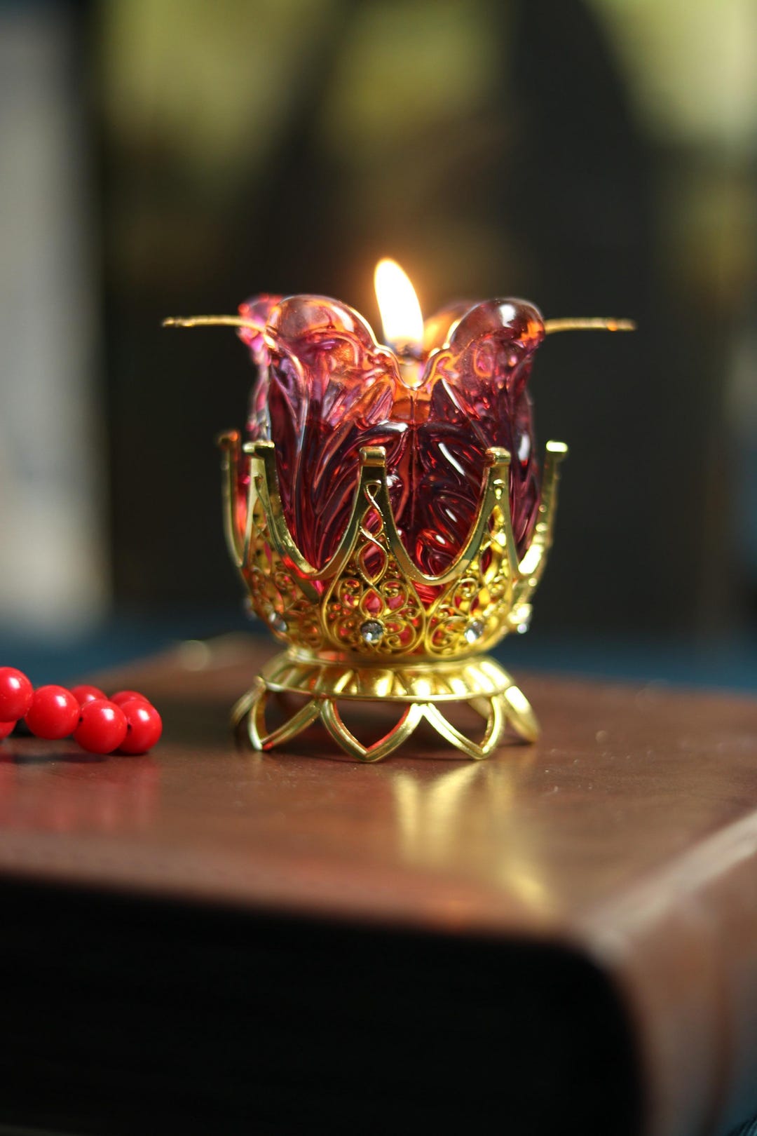 Brass Table Oil Lamp With Ruby Glass 3.5x2.3 Inch - Etsy