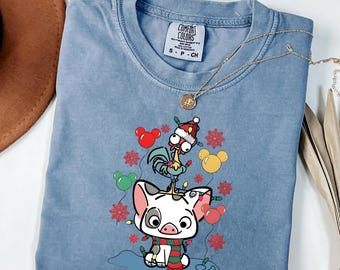 Maglietta natalizia Hei Hei e Pua Pig, maglietta natalizia Disney Moana, maglietta per la festa di Natale, regalo di Natale, magliette di Natale