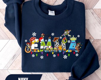Sudadera navideña personalizada de Toy Story con nombre, regalo personalizado de Disney, suéter navideño infantil, sudadera navideña de Disney, regalo de Navidad