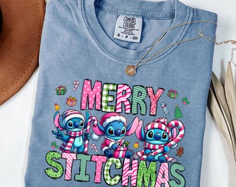 Camiseta retro de Navidad con Stitch, camiseta navideña de Stitch, camiseta navideña de Disney, camiseta navideña para niños, regalo de Navidad, Navidad en Disneyland