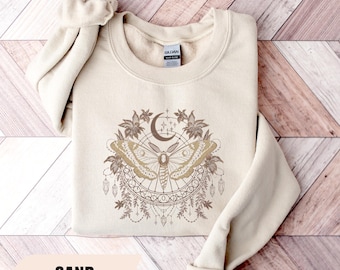 Lunar Moth Sweatshirt, Botanical Nature Hoodie, Celestial Cottagecore Shirt, Mystical Moon Sweater, Moth Graphic Tee, Insect Lover Gift