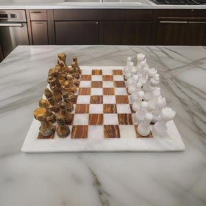 Handmade Marble and Onyx Chess Set – Luxury Stone Chess Board Game | Collectible Chess Pieces | Unique Gift for Chess Lovers & Home Decor