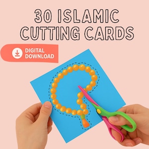 30 Islamic Cutting Cards for Kids ,Printable Flashcards ,Digital Download Activity for Preschool ,Muslim Homeschool, scissors skills