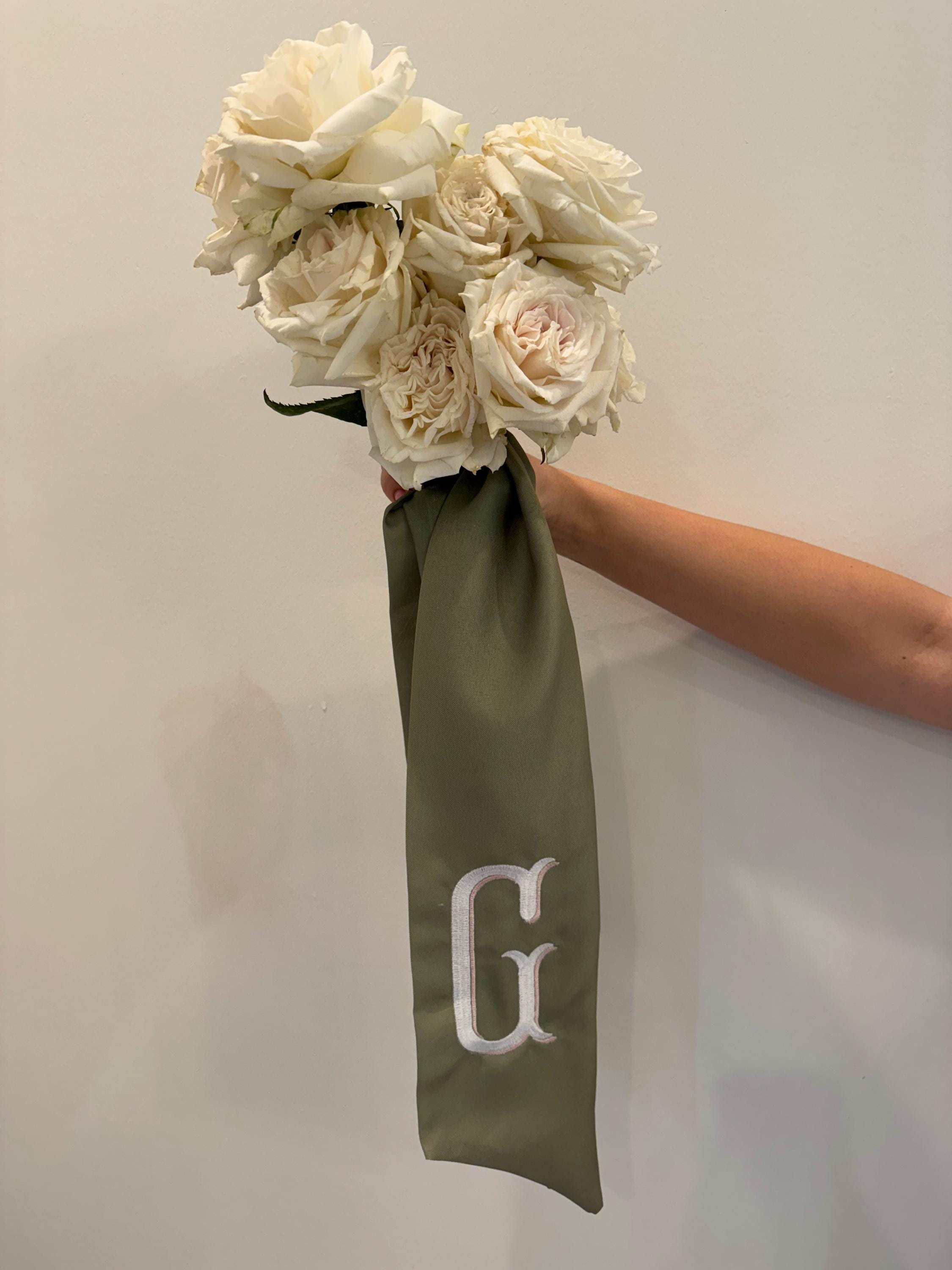 Personalized Embroidered Bridal Bouquet Wrap: Custom Monogram Keepsake Personalized Embroidered Bridal Bouquet Wrap: Custom Monogram Keepsake