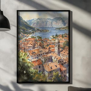 Korčula Croatia Watercolor Poster – Island Town Art Print, Adriatic Coastal Wall Decor