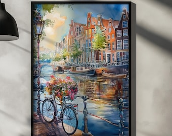 Amsterdam Netherlands Watercolor Poster – City Wall Art Print
