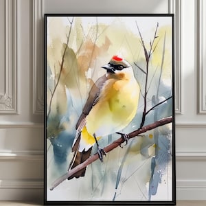 Cedar Waxwing Watercolor Poster – Bird Wall Art Print