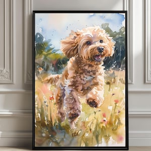 Impression aquarelle cockapoo : art de chien doodle ludique