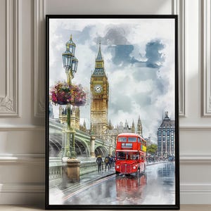 London Watercolor Poster – UK City Wall Art Print, England Travel Decor, Urban Landscape Illustration Gift