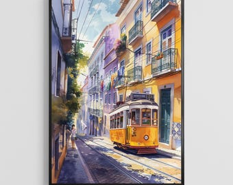 Lisbon Watercolor Poster – Portugal City Wall Art Print, Travel Home Decor Gift