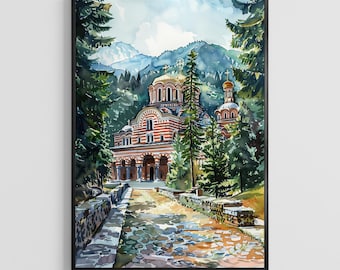 Bulgaria Watercolor Travel Poster, Balkan Art Print, European Wall Decor Gift