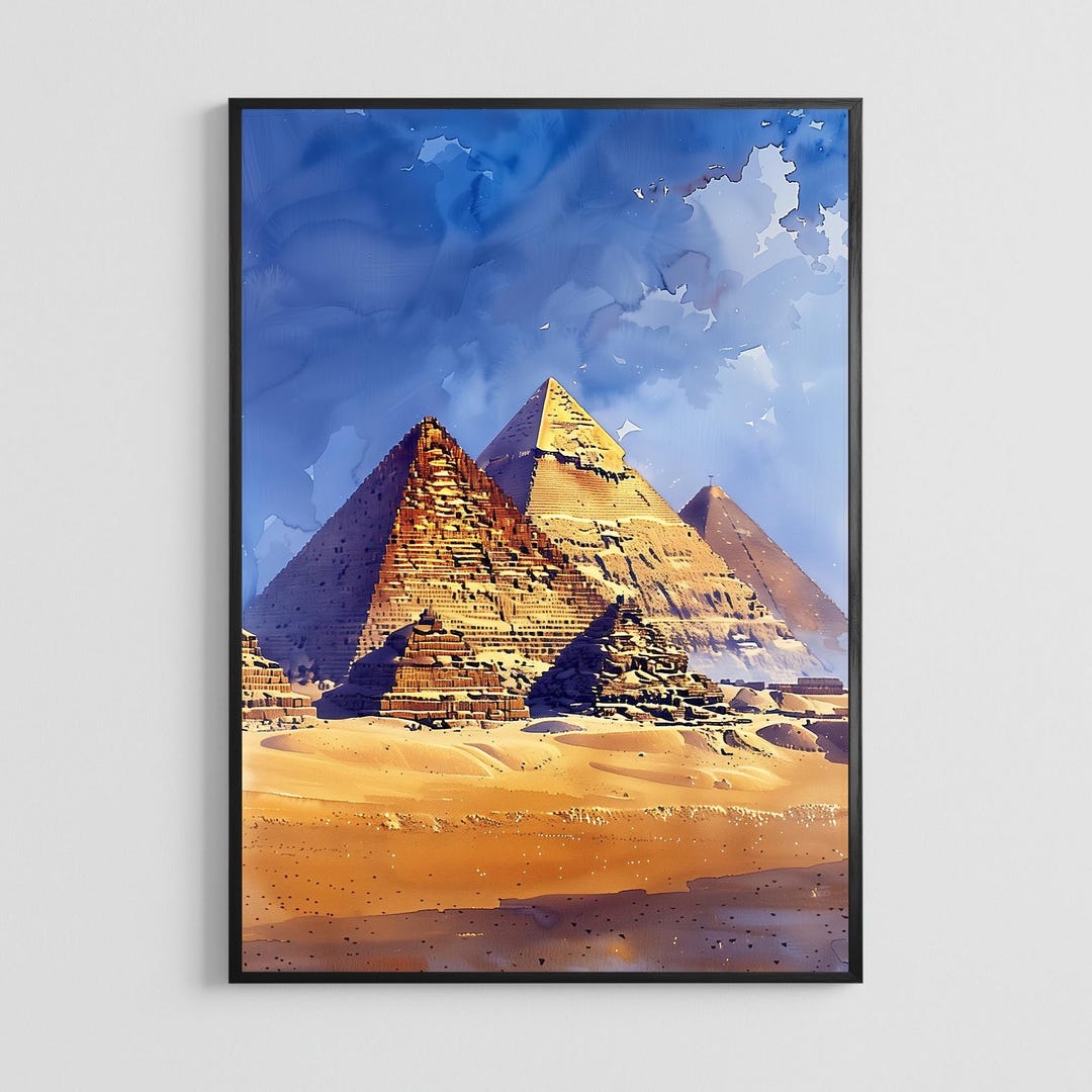 Pyramids of Giza Egypt Watercolor Travel Poster | Ancient Wonder Desert ...